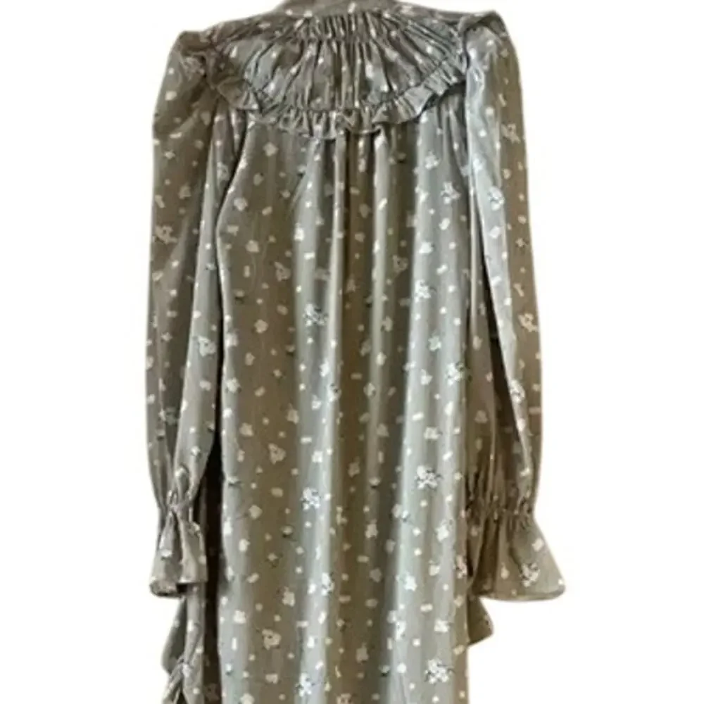 NWT WeWoreWhat High Low Polka Dot Floral Drape Ruffled Long Sleeve Dress S Sage - Picture 7 of 15